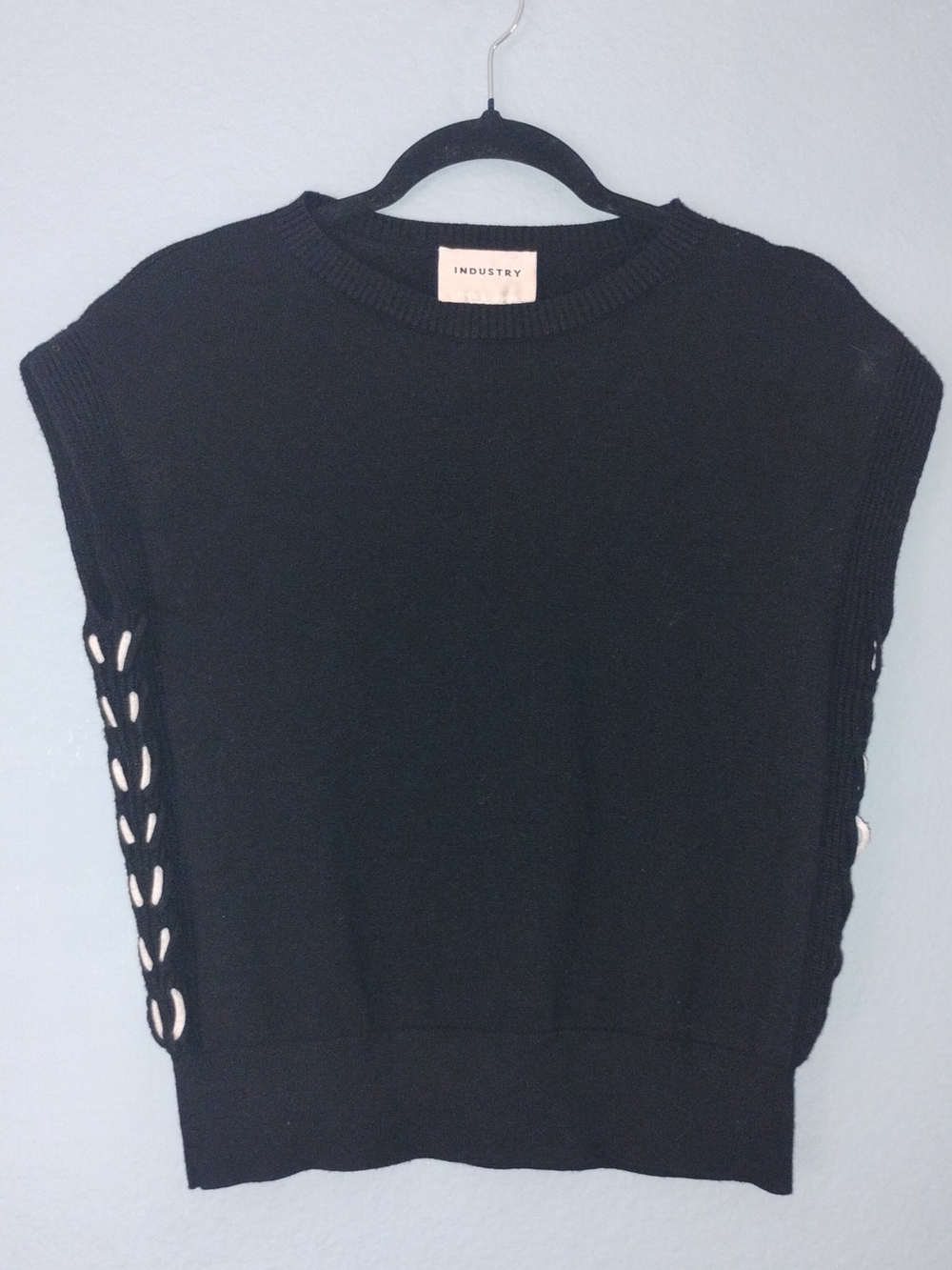 INDUSTRY Black Sleeveless Crewneck Sweater with Side Lace-Up